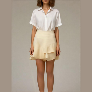 Express High Waisted Linen-Blend Ruffle Skort Yellow